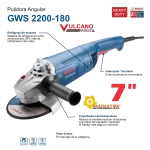 Pulidora 7P Bosch GWS 2200-180 Vulcano, 06018F10G1, Tec Data