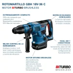 Rotomartillo Inalambrico Bosch 7.0J 18V BITURBO Brushless GBH 18V-36C, 0611915081, vista detalles