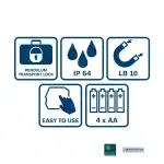 Nivel Laser Bosch GLL 2-15 G + Soporte LB10 + Gancho + Estuche, 0601063W02, vista prestaciones