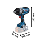 Llave de Impacto Inalambrica Bosch 0.5 Pulgada 1700Nm GDS 18V-1000, 06019J83E1, vista dimensionesl
