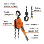 Polipasto Diferencial de Palanca con Cadena 3 ton, Truper 16843 partes