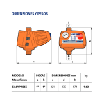 Regulador Automatico Presion Pedrollo 1x1 Pulgada 110V EASYPRESS vista dimensiones