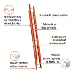 Escalera de Extension Fibra de Vidrio Truper Tipo II 175Kg Vista caracteristicas
