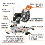 Sierra Ingleteadora Telescopica Truper 12pulg 2000W vista caracteristicas