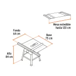 Sierra de Mesa truper 10Pulg 1900W vista dimensiones