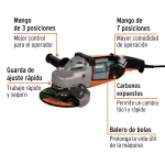Pulidora Angular Truper 7pulg 2200W 14012 Vista caracteristicas