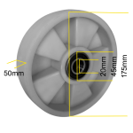 Rueda Nylon 175x50mm para Estibador Manual KW18050-2-5 vista Dimensiones