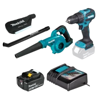 Taladro Percutor Inalámbrico 1/2" 65Nm 18v DHP490Z Brushless + Soplador Inalámbrico DUB185ZX2 + Cargador + 1 Batería