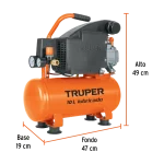 Compresor de Aire Lubricado Truper 2.0hp 10lt 103030 vista dim