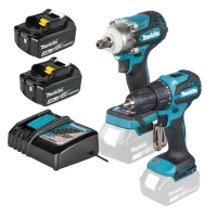 Llave de Impacto + Taladro Percutor  Inalámbricos Makita 1/2″ 330Nm y 65Nm 18V LXT DTW301Z + DHP490  Brushless + Cargador Carga Rápida + 2 Baterías